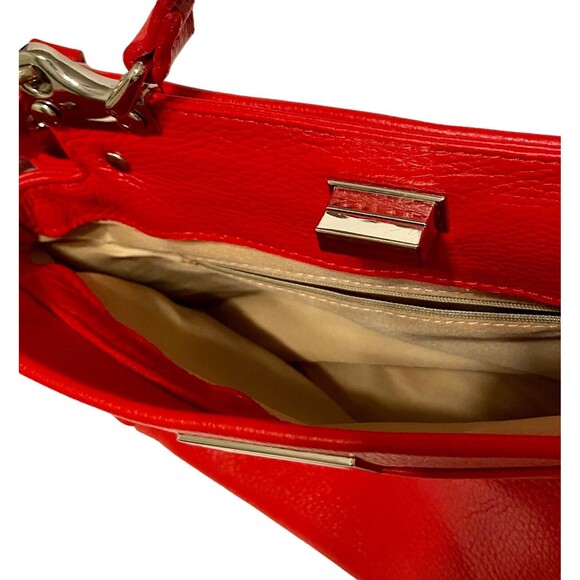 Borse in Pelle Handbag Shoulder Bag Satchel Red Pebbled Genuine Leather Italy - Picture 9 of 12